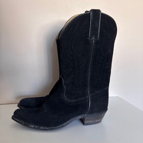 Rodeo Drive Black Suede Leather Cowboy Western Boots Size 7.5 Made in USA - Picture 2 of 12